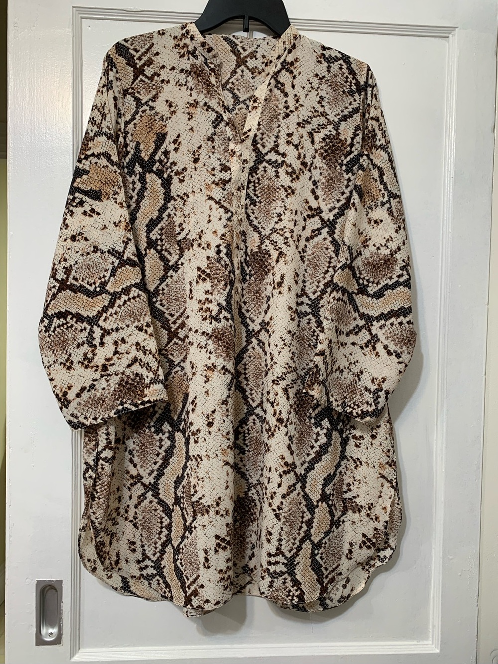 Women Snake Print tunic Longline Button-Up Shirt - Brown & Cream